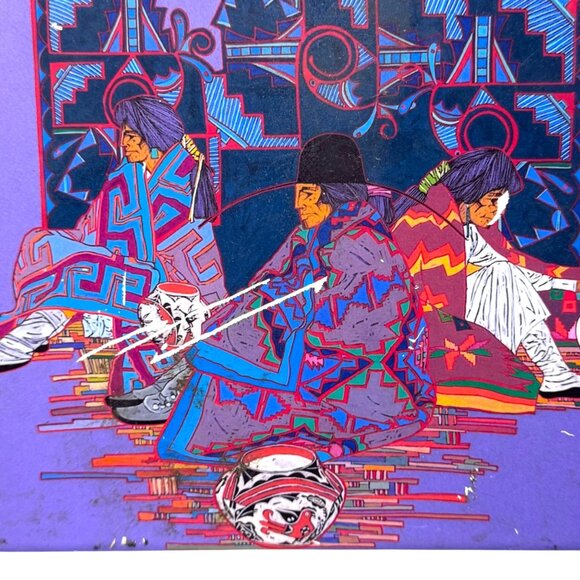 Signed Peña Studios Native American Pottery Art Tile Southwest Purple 9.5" READ - Picture 2 of 9